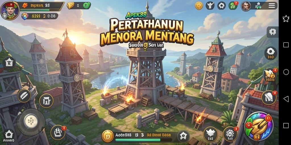 Tampilan gameplay APEK88 yang menegangkan dalam pertahanan menara.