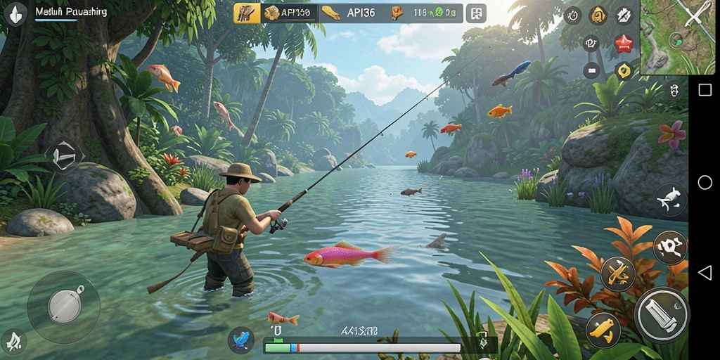 Tampilan gameplay API36 yang mendebarkan saat menangkap ikan.