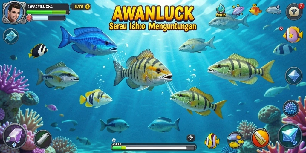 Screenshot AWANLUCK menampilkan aksi seru menembak ikan.