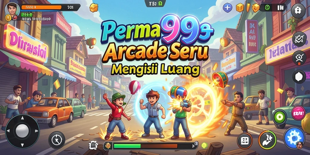 Tampilan screenshot FA99 menunjukkan gameplay Arcade yang menarik dan penuh warna.