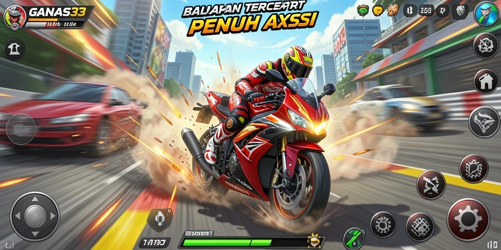 Screenshot gameplay balapan motor yang seru dan mendebarkan.