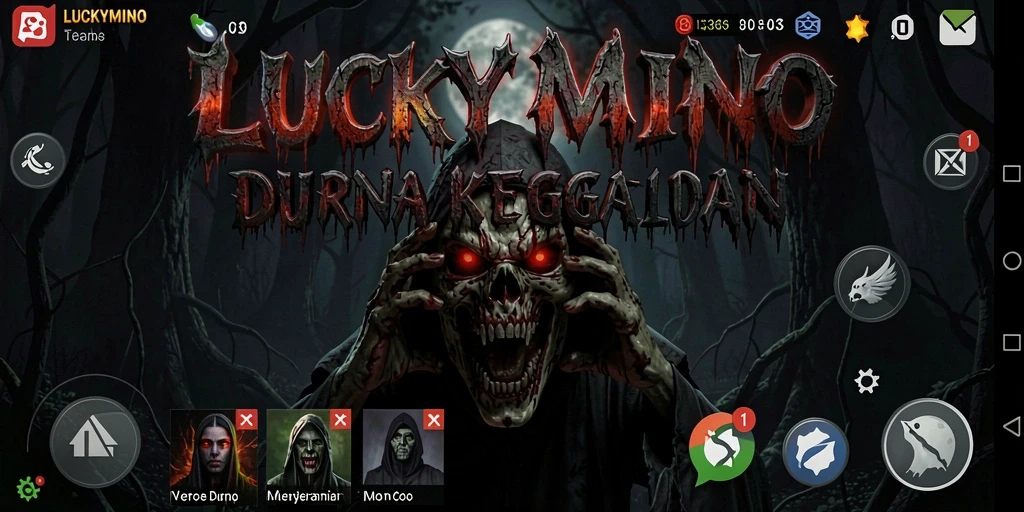 Tampilan gameplay menegangkan di LUCKYMINO yang penuh kegelapan.