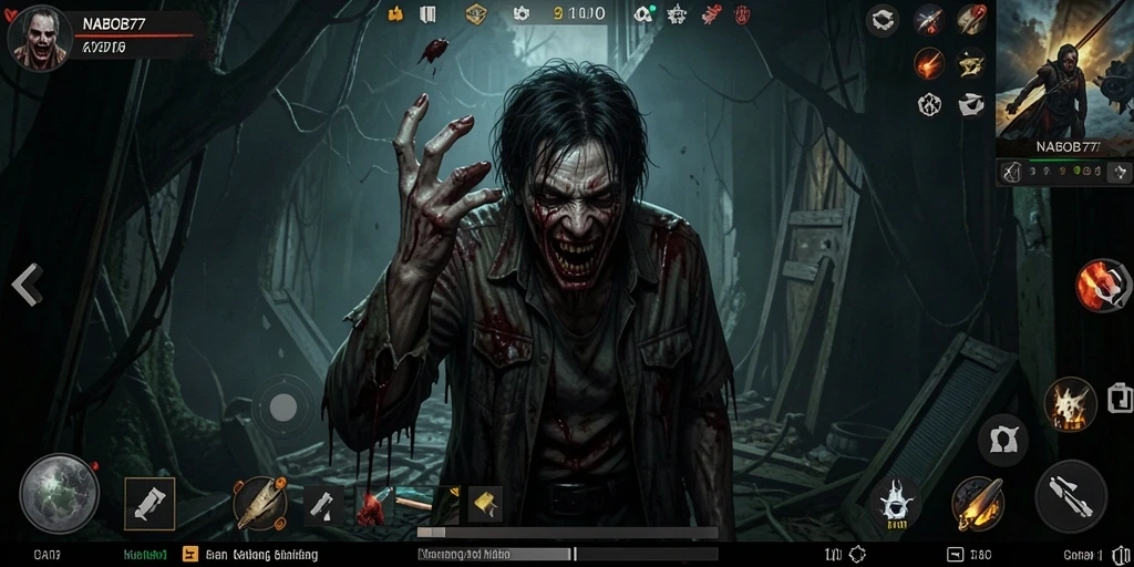 Tangkapan layar menampilkan suasana mencekam dalam gameplay NABOB77.