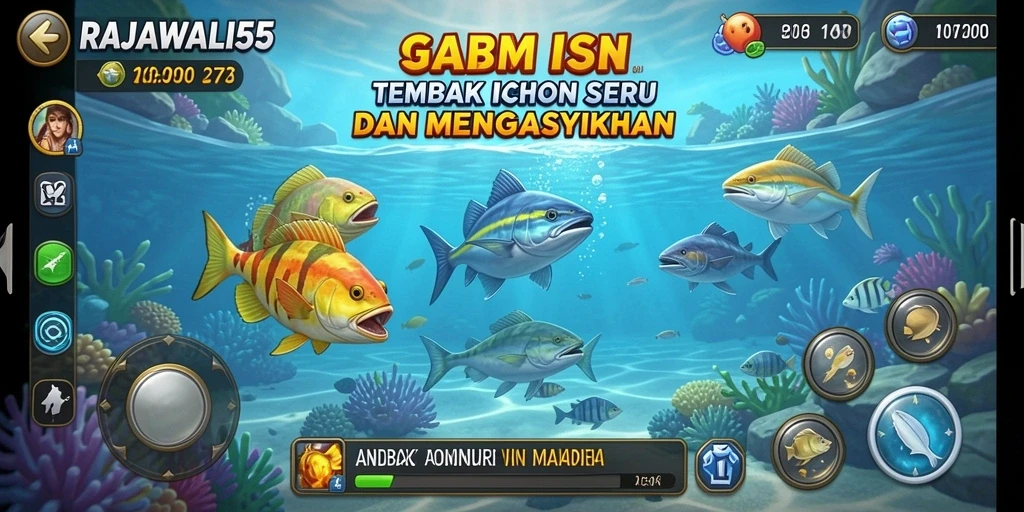Screenshot gameplay RAJAWALI55 yang menampilkan aksi tembak ikan.