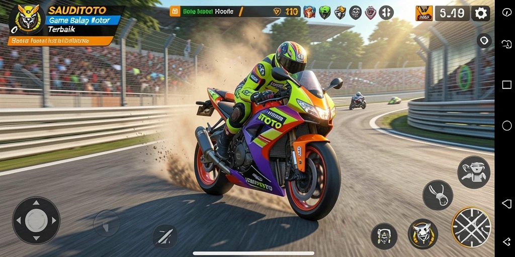 Screenshot gameplay <strong>SAUDITOTO</strong> menampilkan aksi balap yang mendebarkan.
